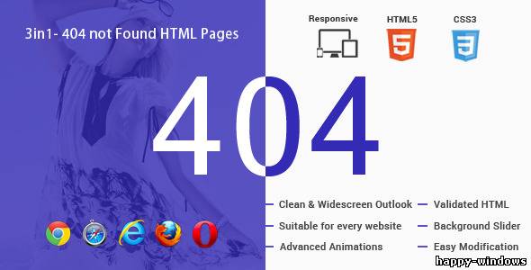 3in1- 404 Not Found HTML Responsive Animated Pages